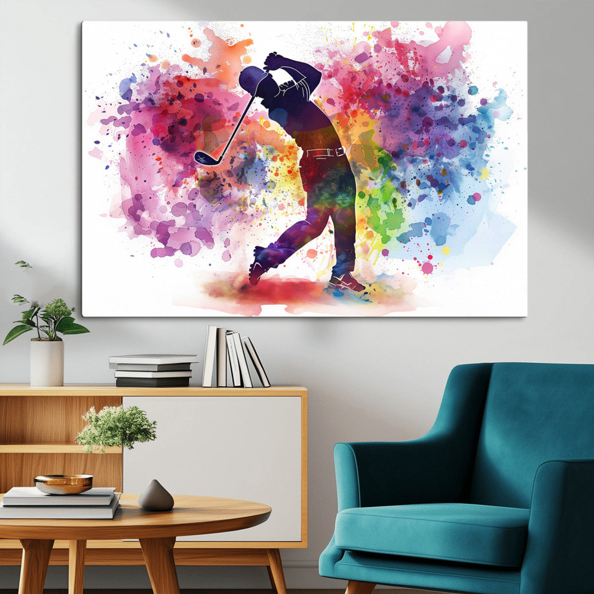 Colorful Golfer Swing Wall Art Canvas Print - Ready to Hang,