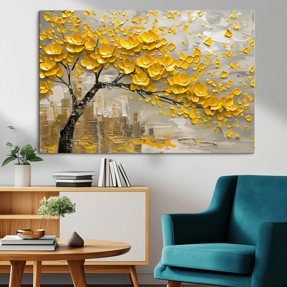 Yellow Blossom Tree Canvas Wall Art - Floral Abstract Modern