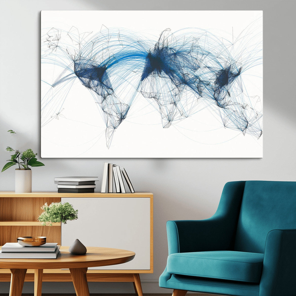 Flight Route Map Wall Art Canvas Print, Abstract Air Traffic