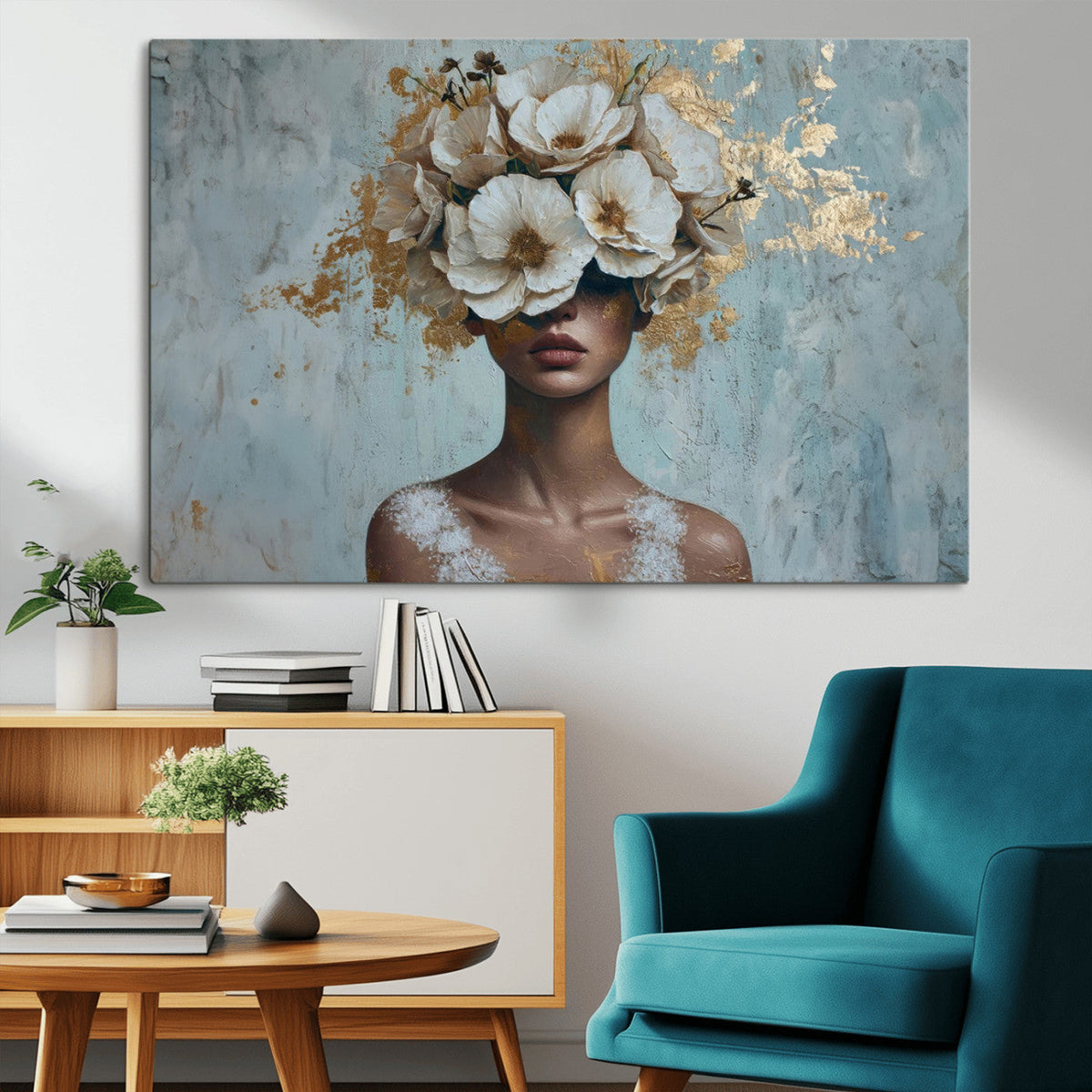 Golden Petal Wall Art - Petal Silhouette Woman Wall Art
