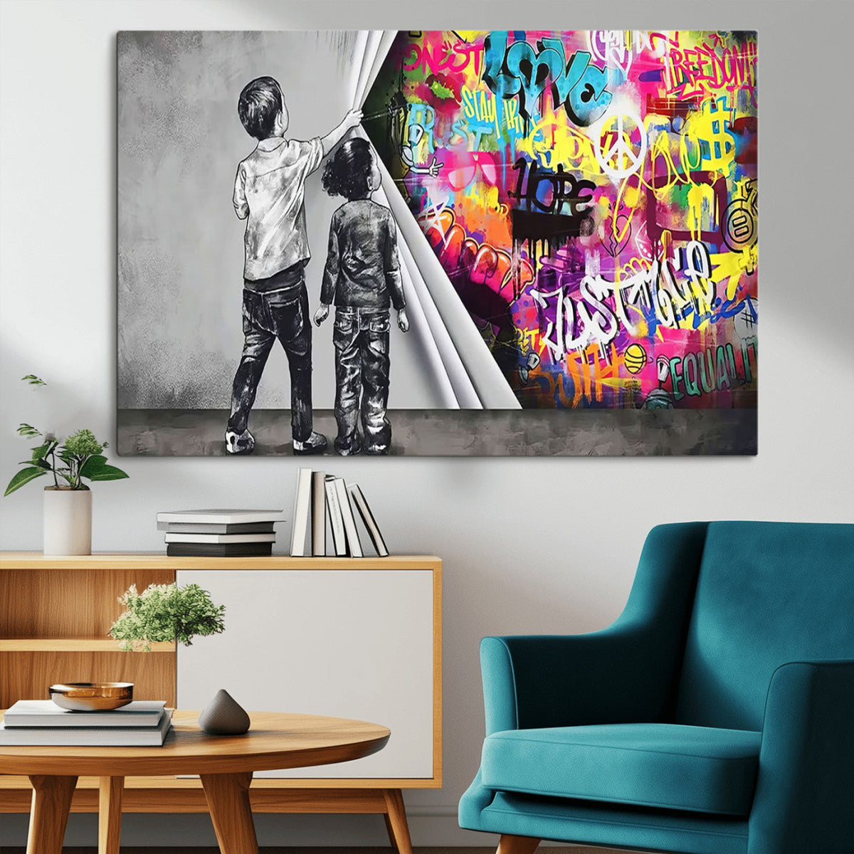 Banksy Print - Street Art Canvas Wall Art - Kids Revealing