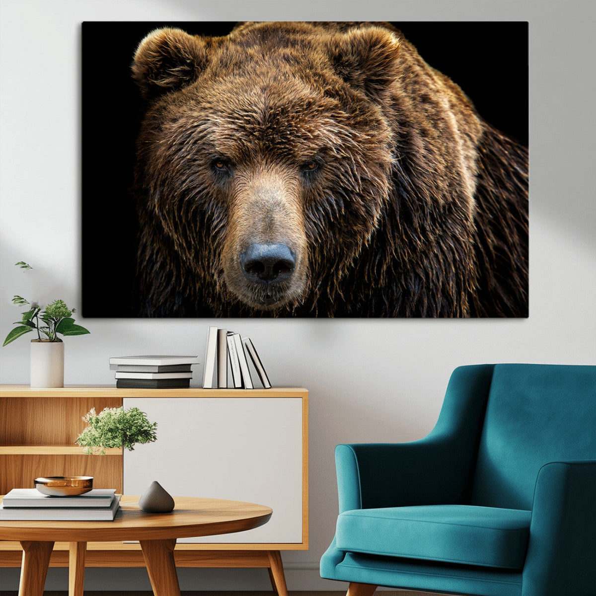 Grizzly Brown Bear Canvas Wall Art, Wildlife Animal Canvas