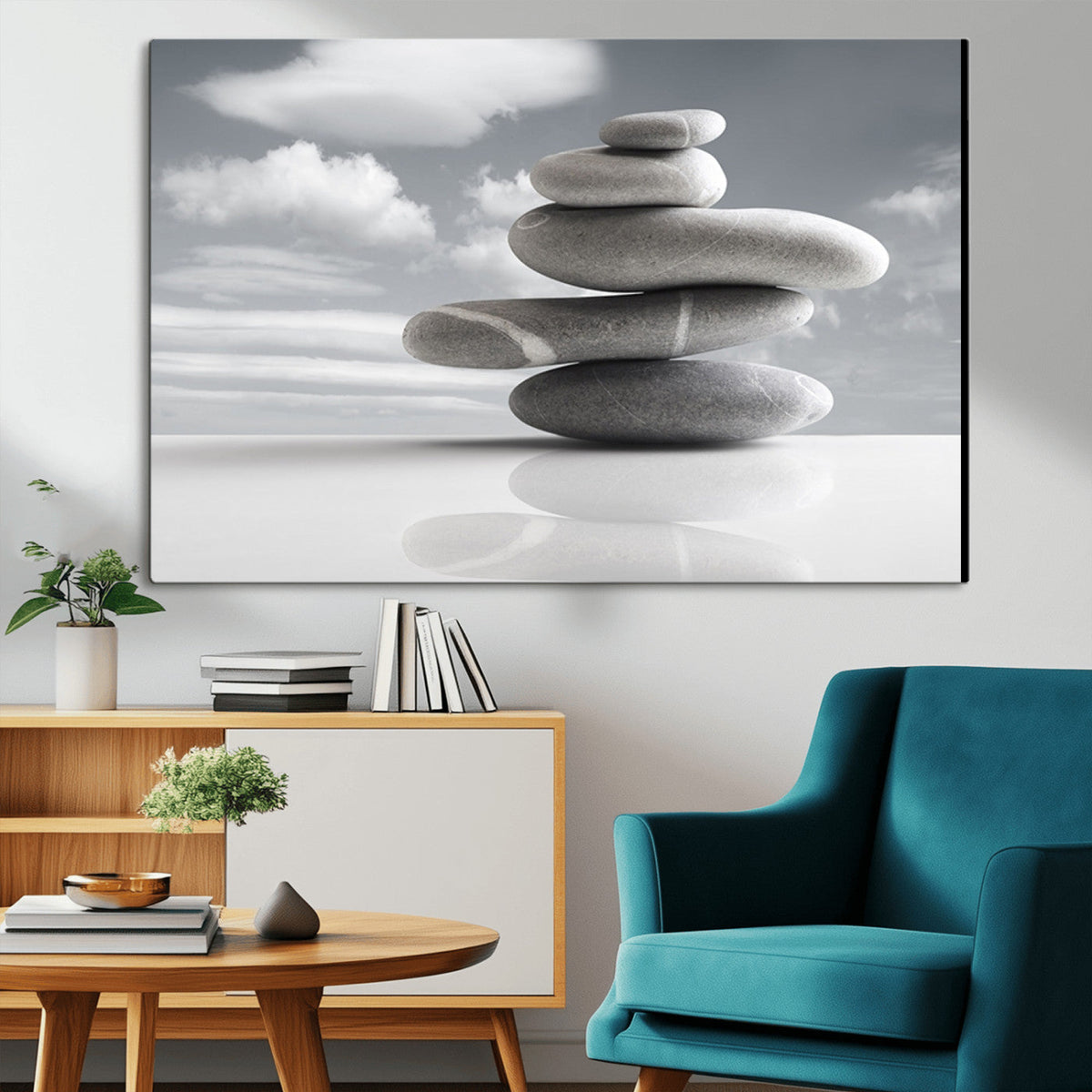 Still Life Black and White Zen Stones Wall Art Canvas,
