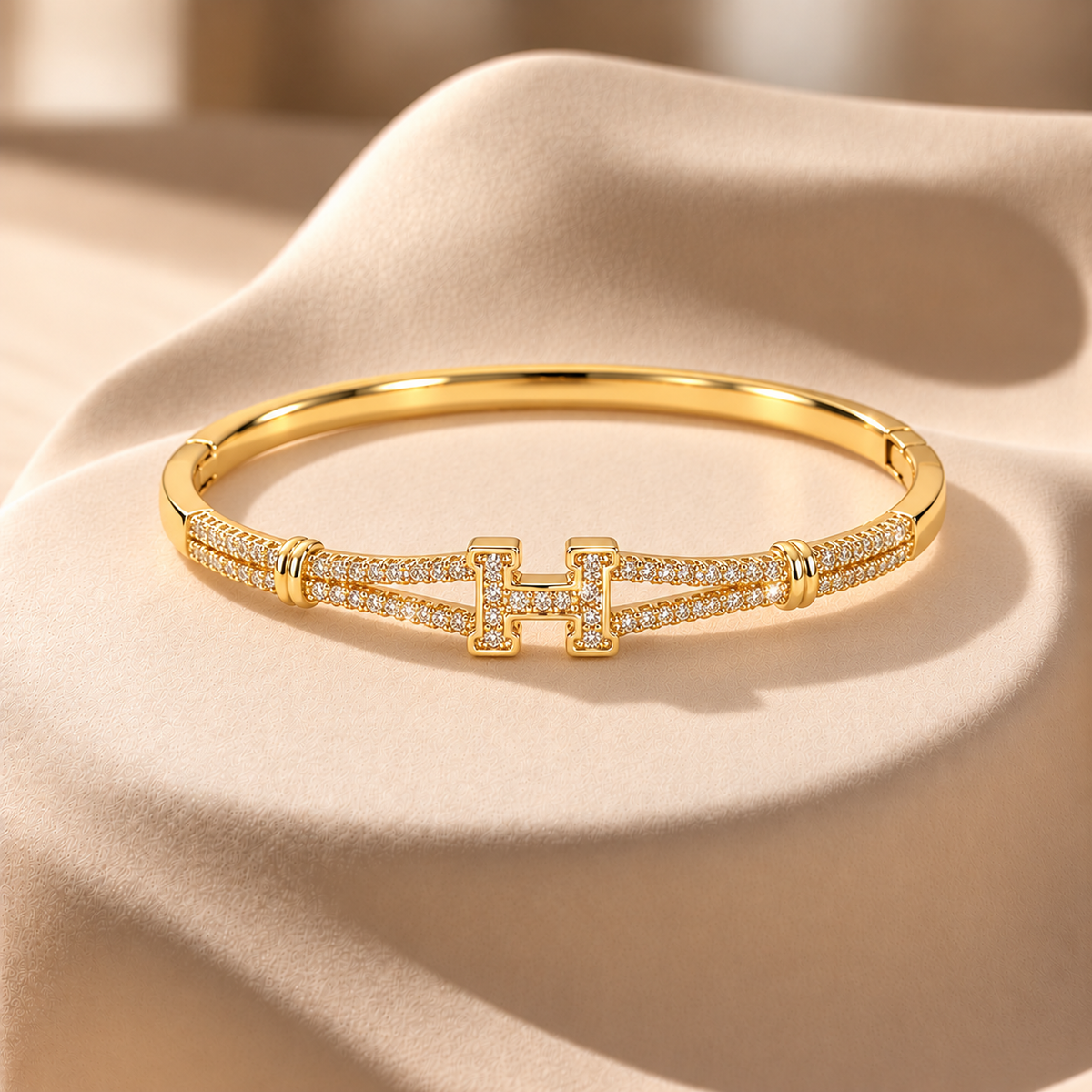 18k Gold Pave H Bracelet