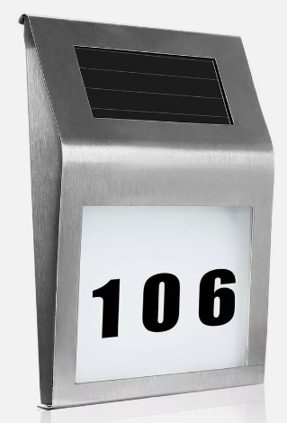 Solar LED Address Sign – Stainless Steel House Number Light with White LEDs, Waterproof, Customizable Numbers & Letters, Auto On/Off, 7.86 x 7.07 Inches