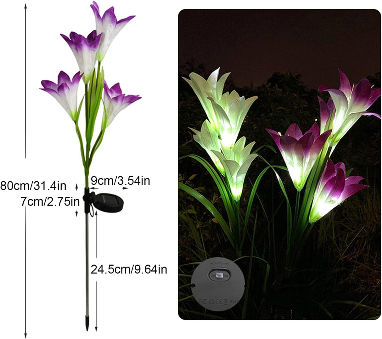 4-Pack Solar Powered Garden Flowers with Lights - Waterproof, Easy Install, No Wiring Needed