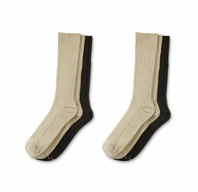 4-Pair-SilverToe-Men’s-Casual-Black-&-Beige-Crew-Socks-