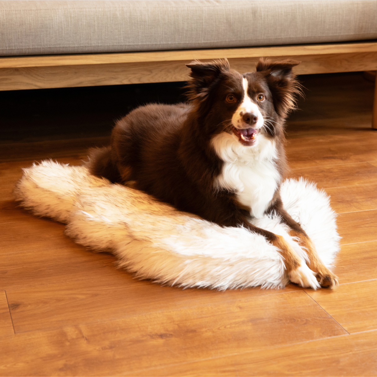 PupRug by Paw.com® Faux Fur Orthopedic Dog Bed - Curve White with Brown Accents