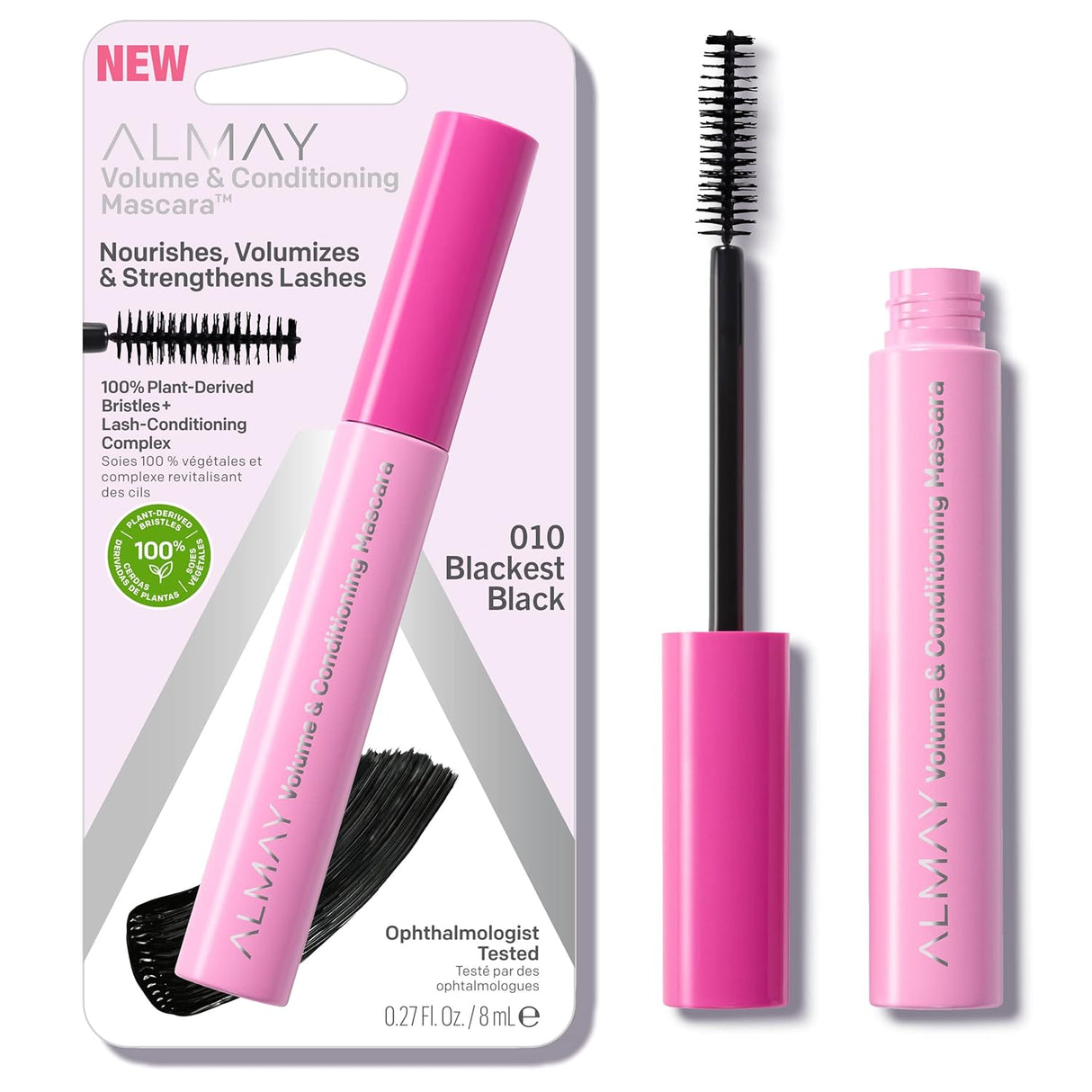 2-PACK Almay Volume & Conditioning Mascara, Hydrating All Day Wear, 10 Blackest Black, 0.27 fl oz.