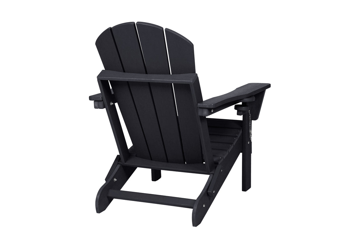 Folding Adirondack Chair with Side Table, 3-Piece Adirondack Chair Set with Wood Texture, Black(includes 2 Chairs and 1 Table)