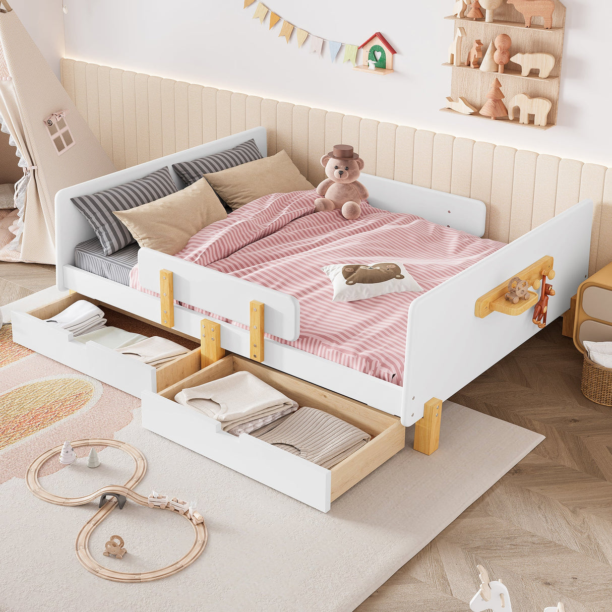 Full Size Platform Bed with Storage Drawers