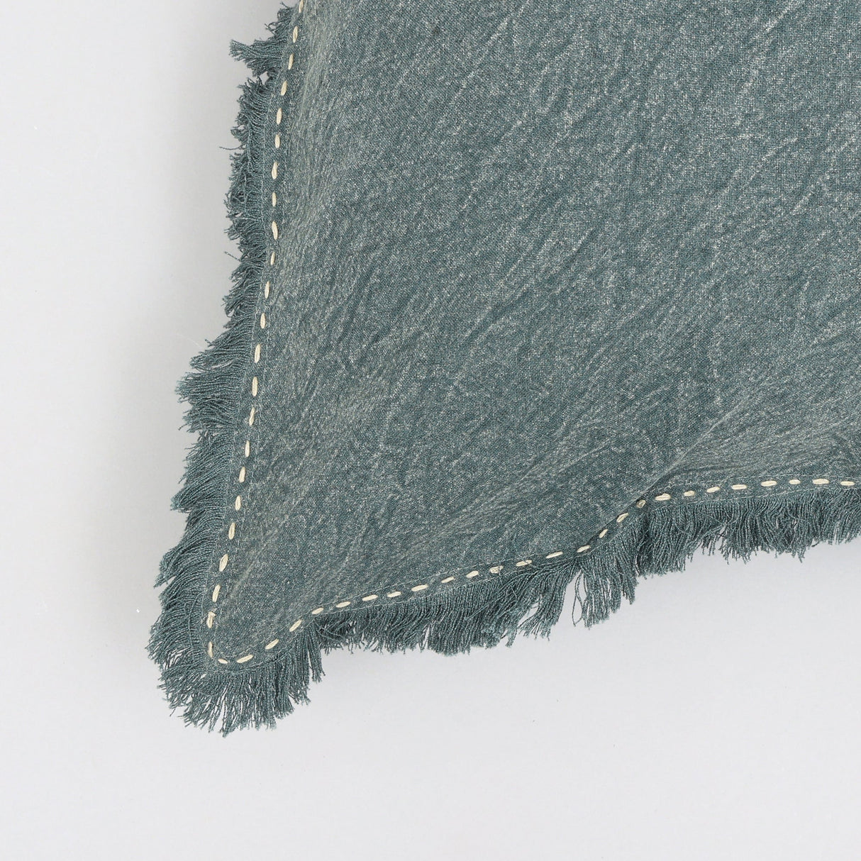 Stonewashed Linen Throw Pillow with Handworked Edges & Fringe - 22x22