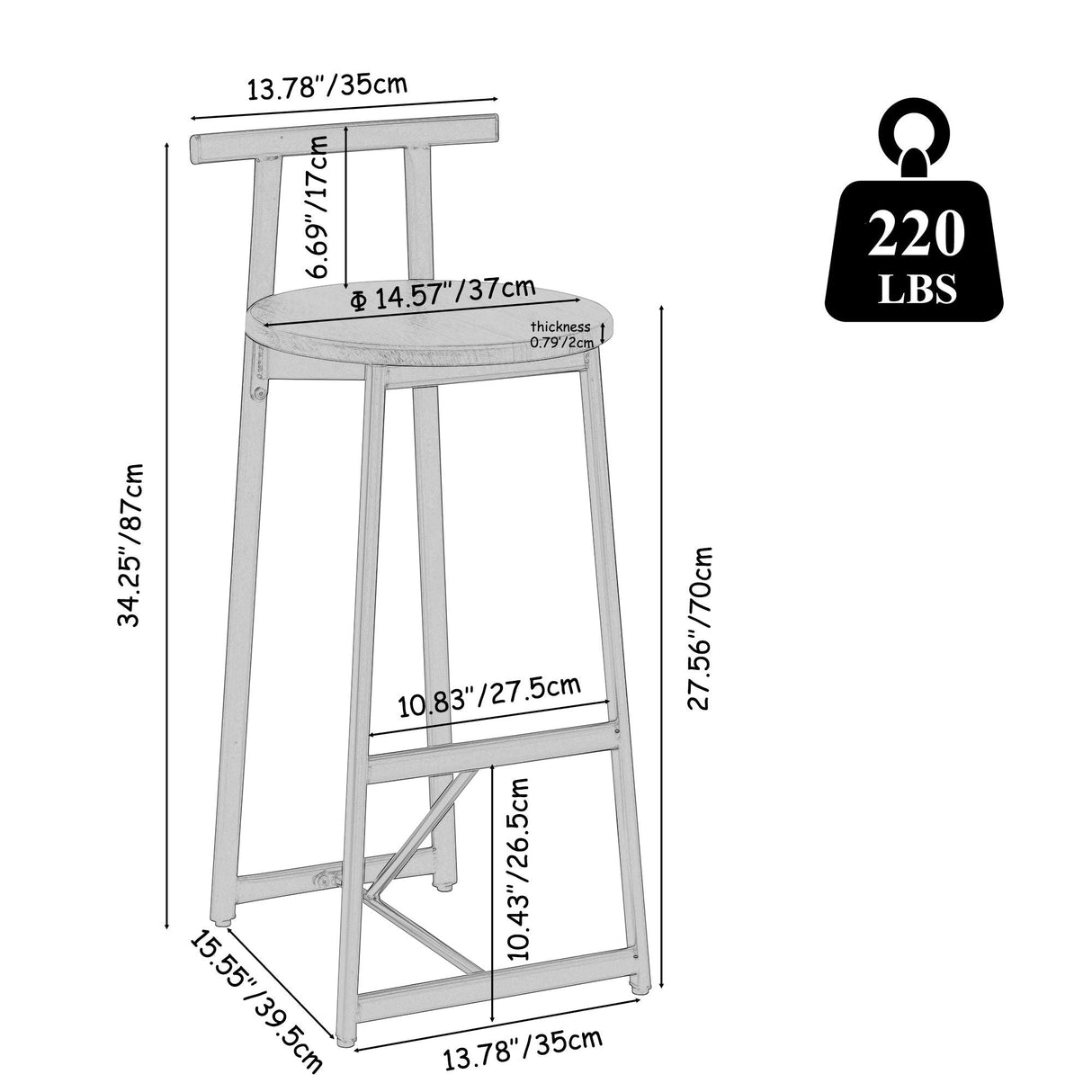 Modern Bar Stools With Backrest For Kitchen (Set of 3)