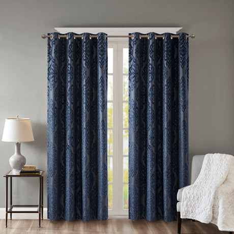 Knitted-jacquard-damask-total-blackout-grommet-top-curtain-panel-(only-1-pc-panel)-Curtains-&-Drapes
