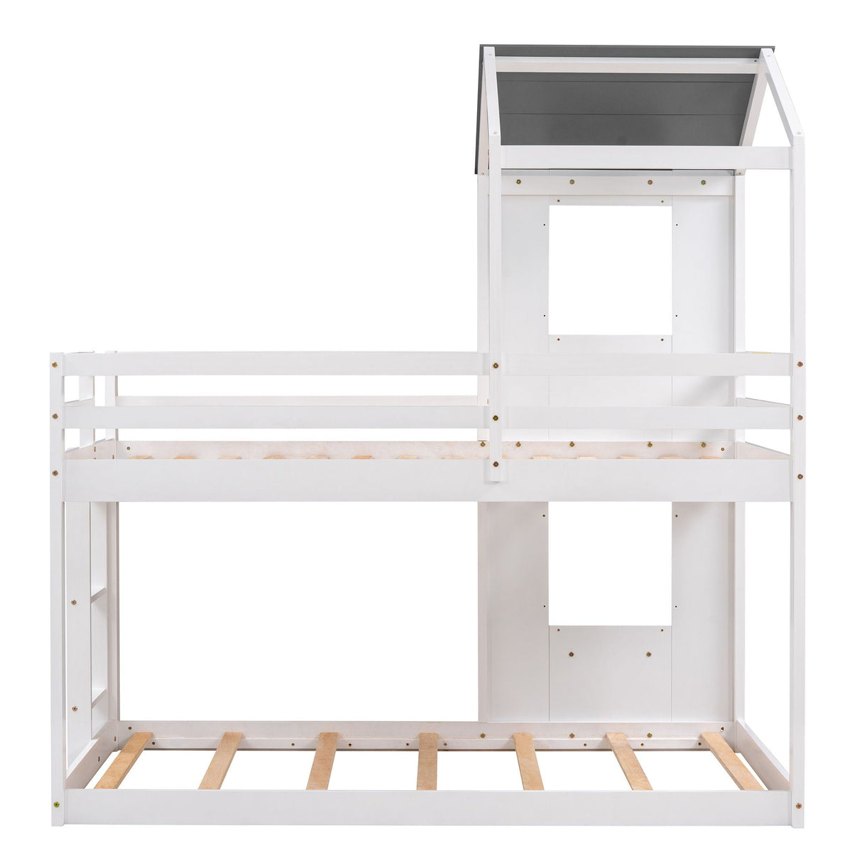 Bunk Bed Wood Bed & Roof, Window, Guardrail, Ladder