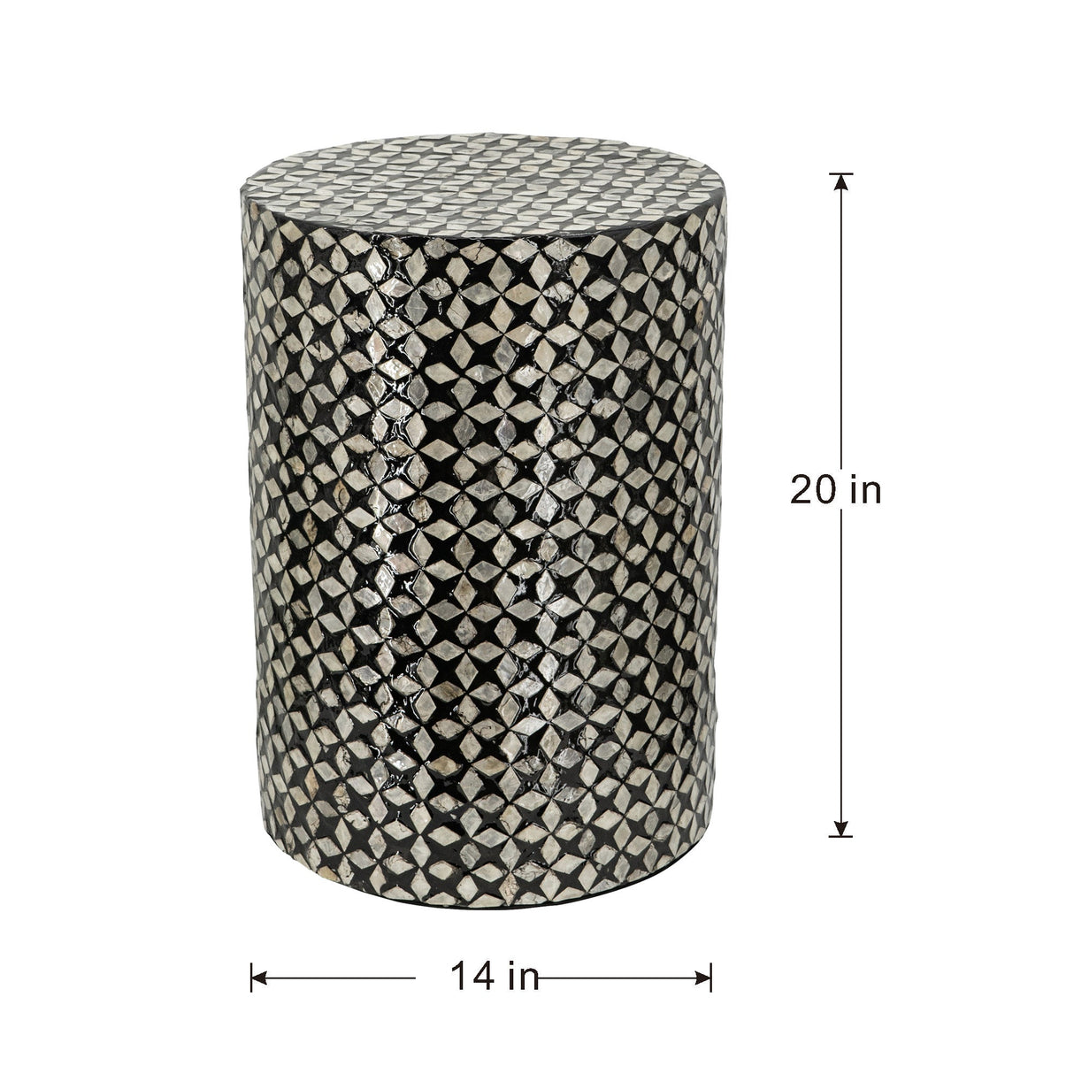 D14x20' Black Round Accent Capiz Stool, Garden Side Table
