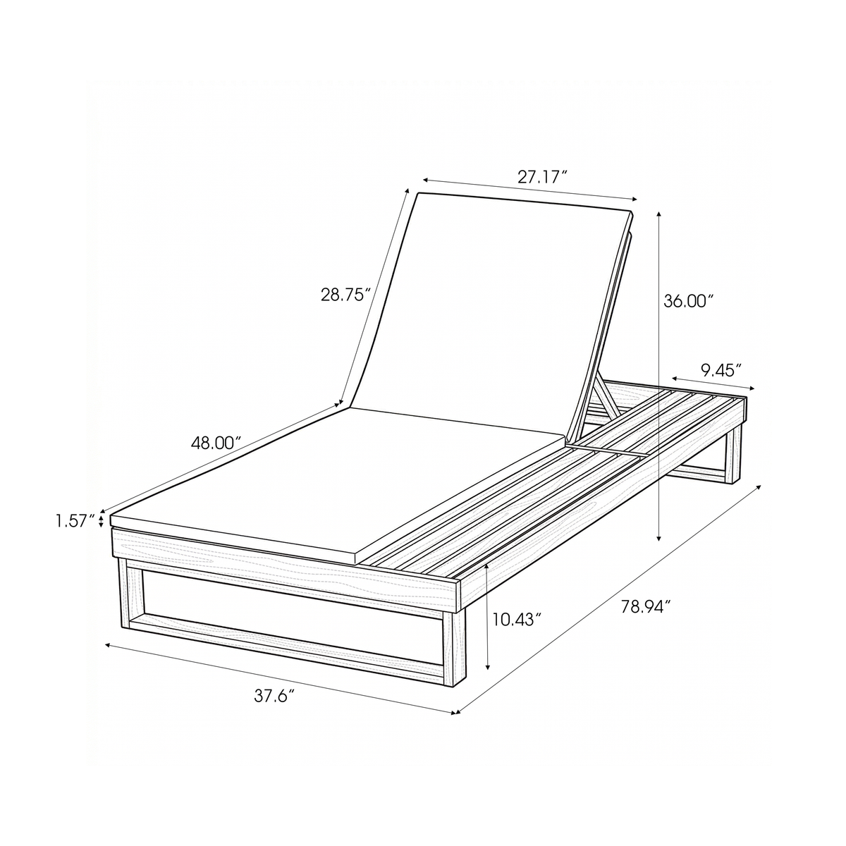 Teak Finish Acacia Wood Chaise Lounge with 1.57-Inch Cushion