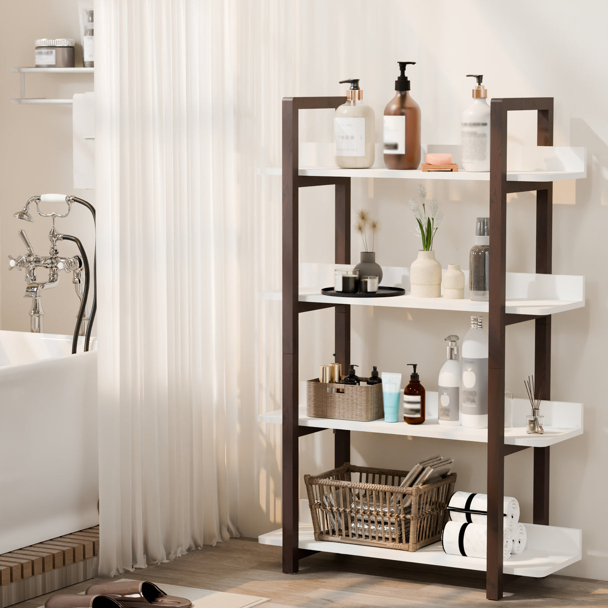 Multi-function-Bookcase-with-Solid-Wood-Frame-Bookcases-&-Standing-Shelves