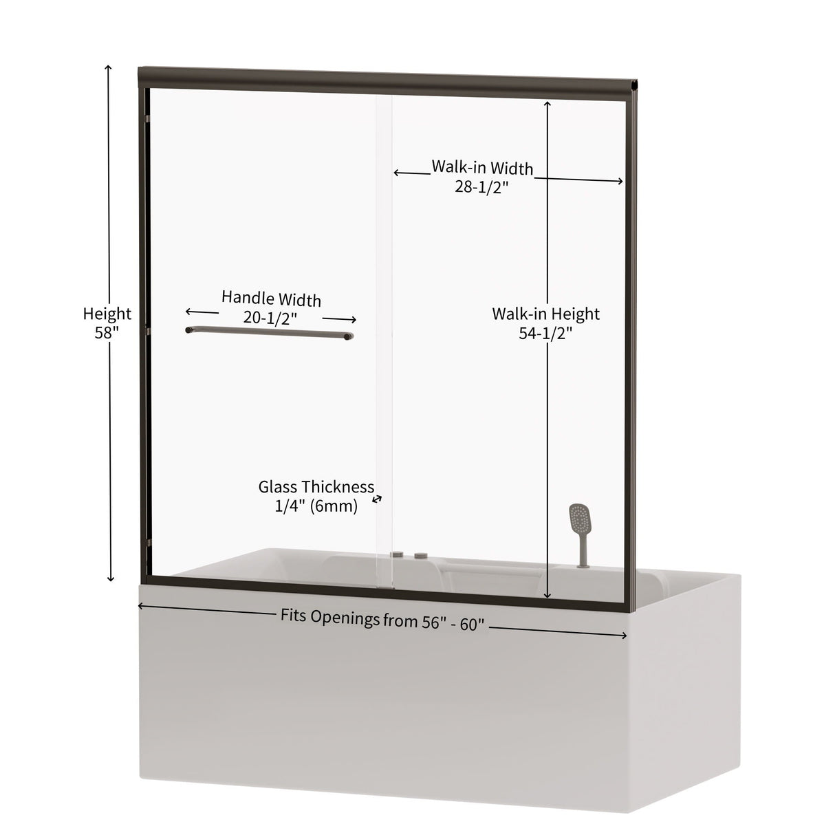 Double Sliding Bathtub Shower Door, Semi Frameless Bypass