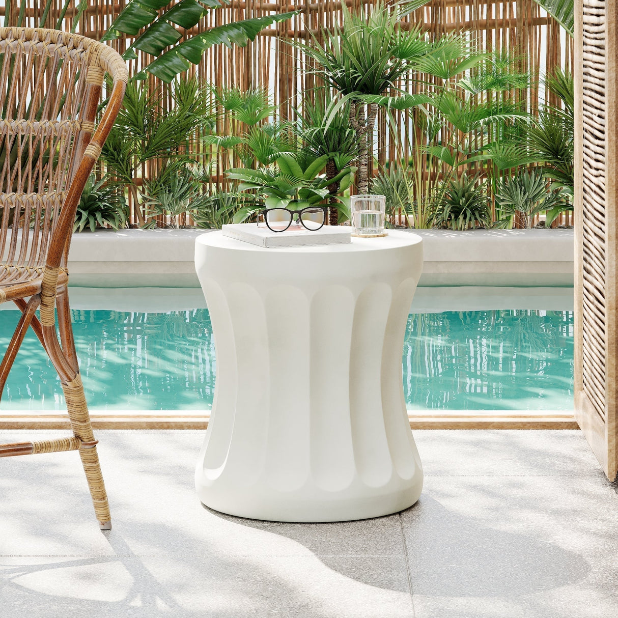 Outdoor Round Concrete Antique White Side Table
