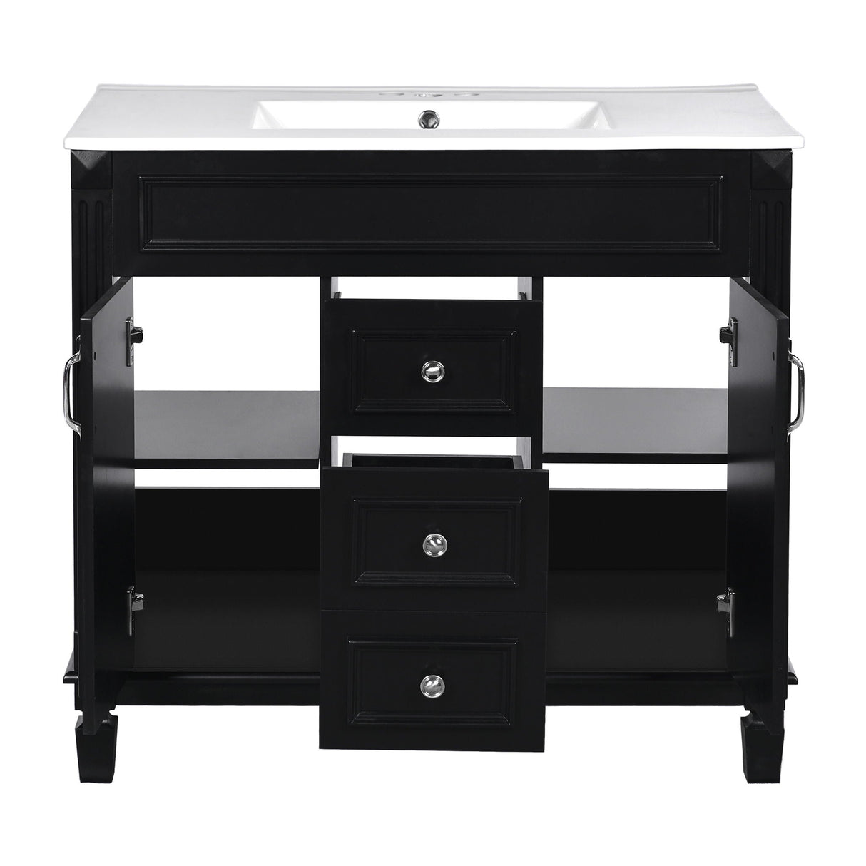 Bathroom Vanity With Top Sink, Mirror Cabinet, 2 Soft Closing Doors & 2 Drawers
