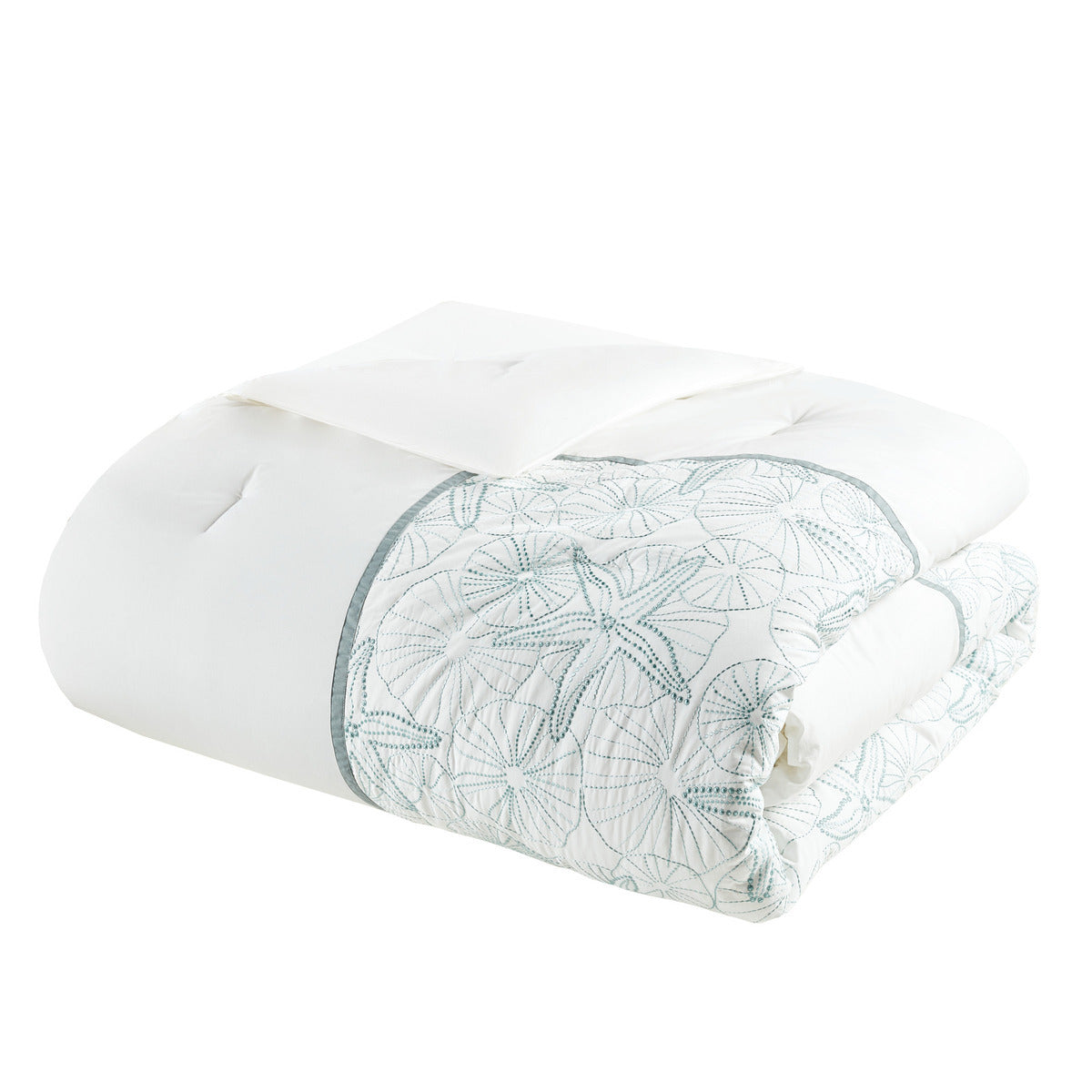 White King Comforter Set with Coastal Embroidery - 100% Cotton