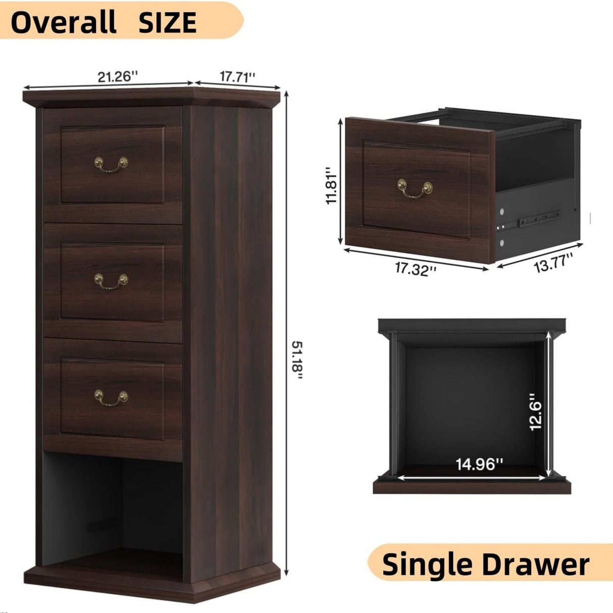 4 Drawer Vertical File Cabinet For A4 / Letter Files - Walnut