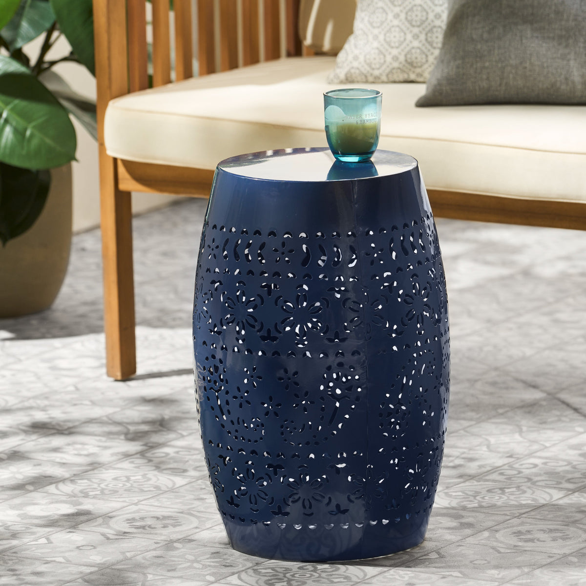 Ruby Side Table Lace Cut Metal End Table for Outdoor & Indoor Use