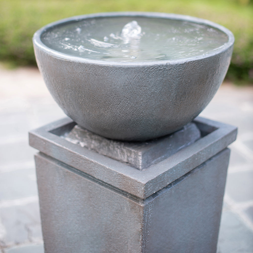 35.5" Polyresin Gray Zen Bowl Outdoor Water Fountain