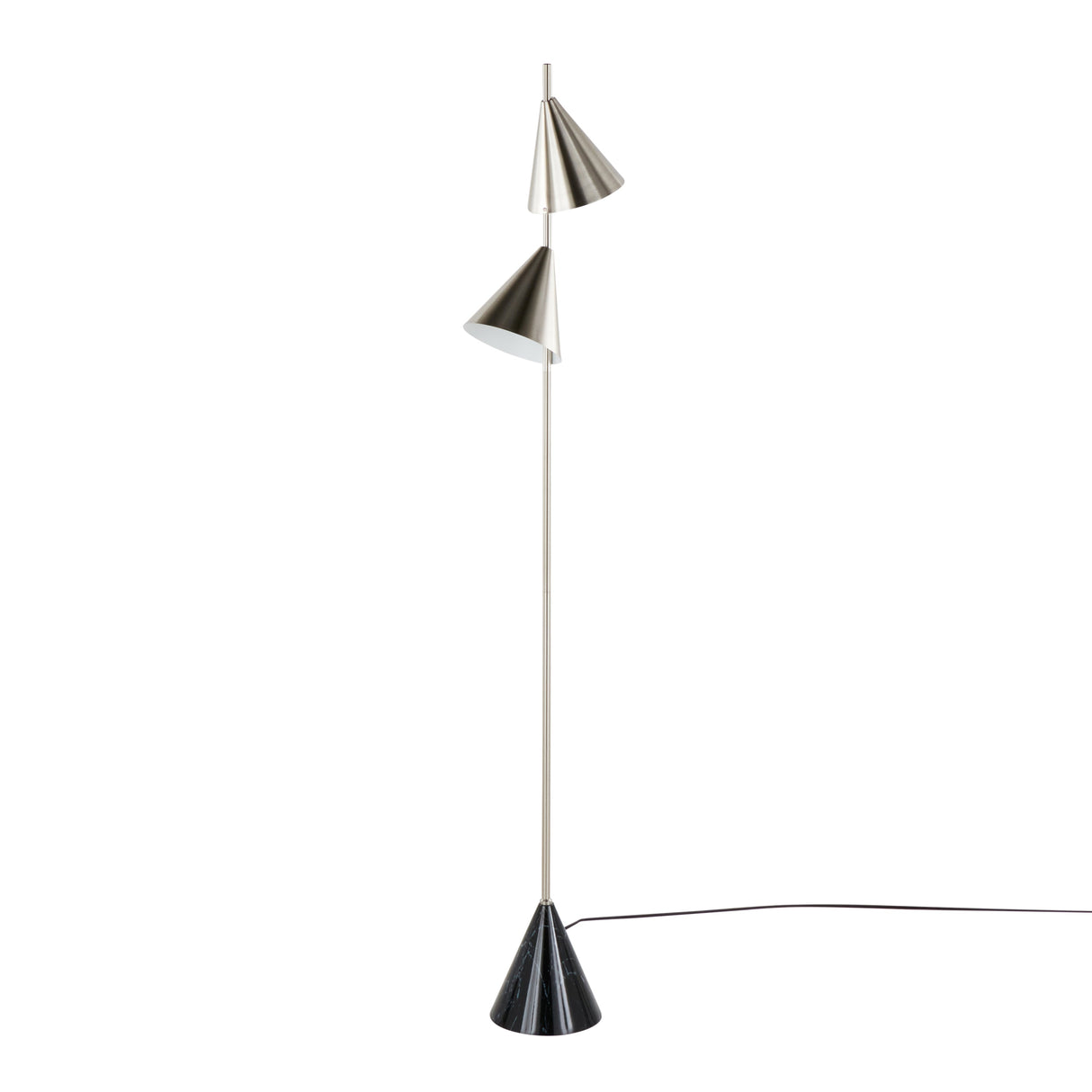Cone 65' Contemporary Metal Floor Lamp in Plated Nickel with Black Faux Marble Base