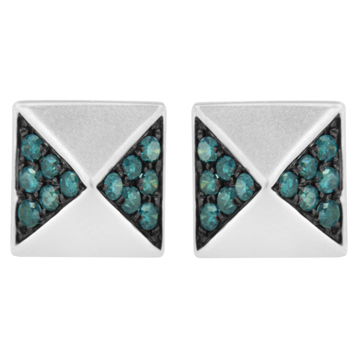 14K White Gold 1/4 Cttw Treated Blue Diamond Pyramid Stud Earring (Blue Color, SI1-SI2 Clarity)