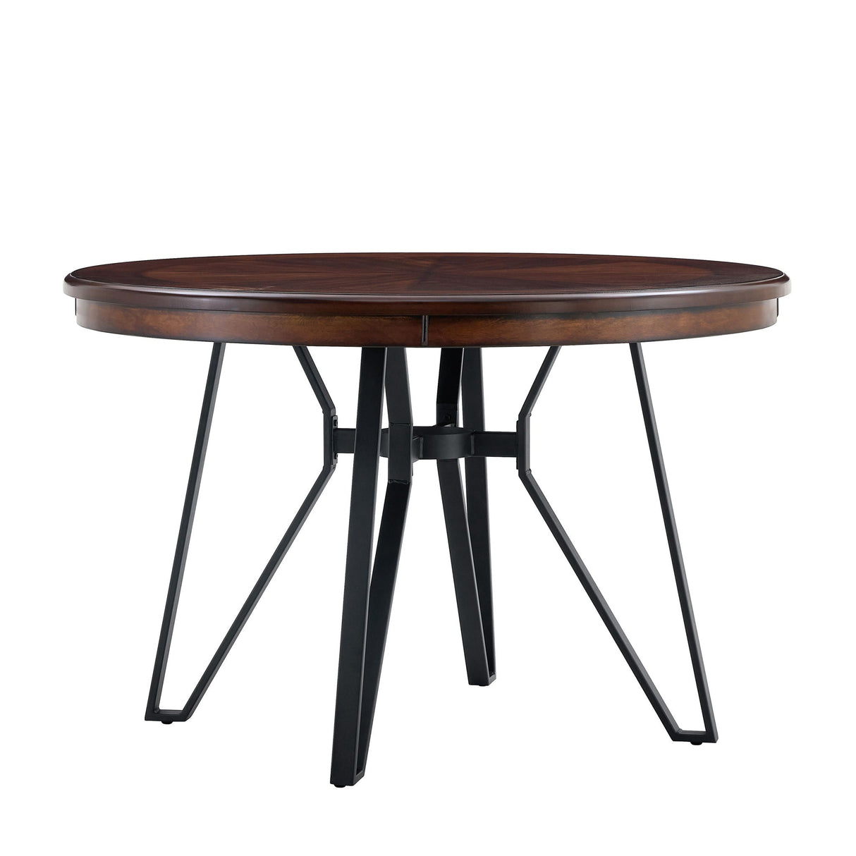 Mid Century Modern Round Dining Table With Metal Legs And Open Shelf