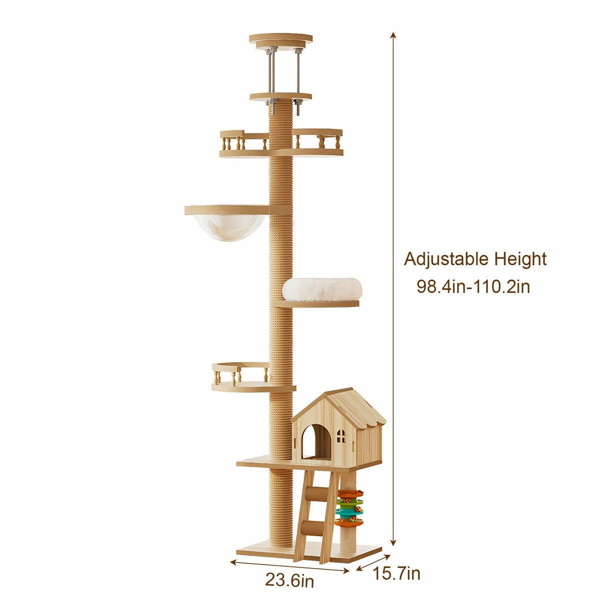 Floor to Ceiling Cat Tree with Adjustable Height and Condo Cave Bed