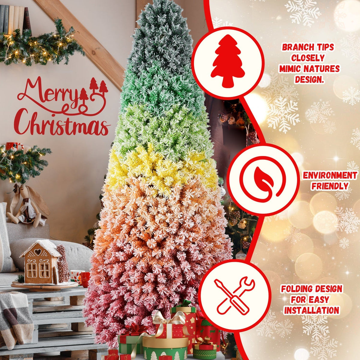 7.5ft Rainbow Gradient Flocked PVC Christmas Tree
