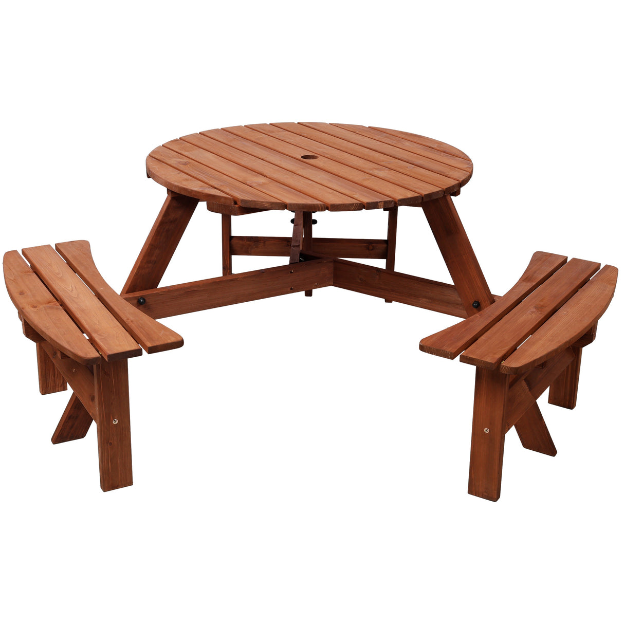 Wooden Kids Picnic Table with 3 Built-in Benches and Umbrella Hole
