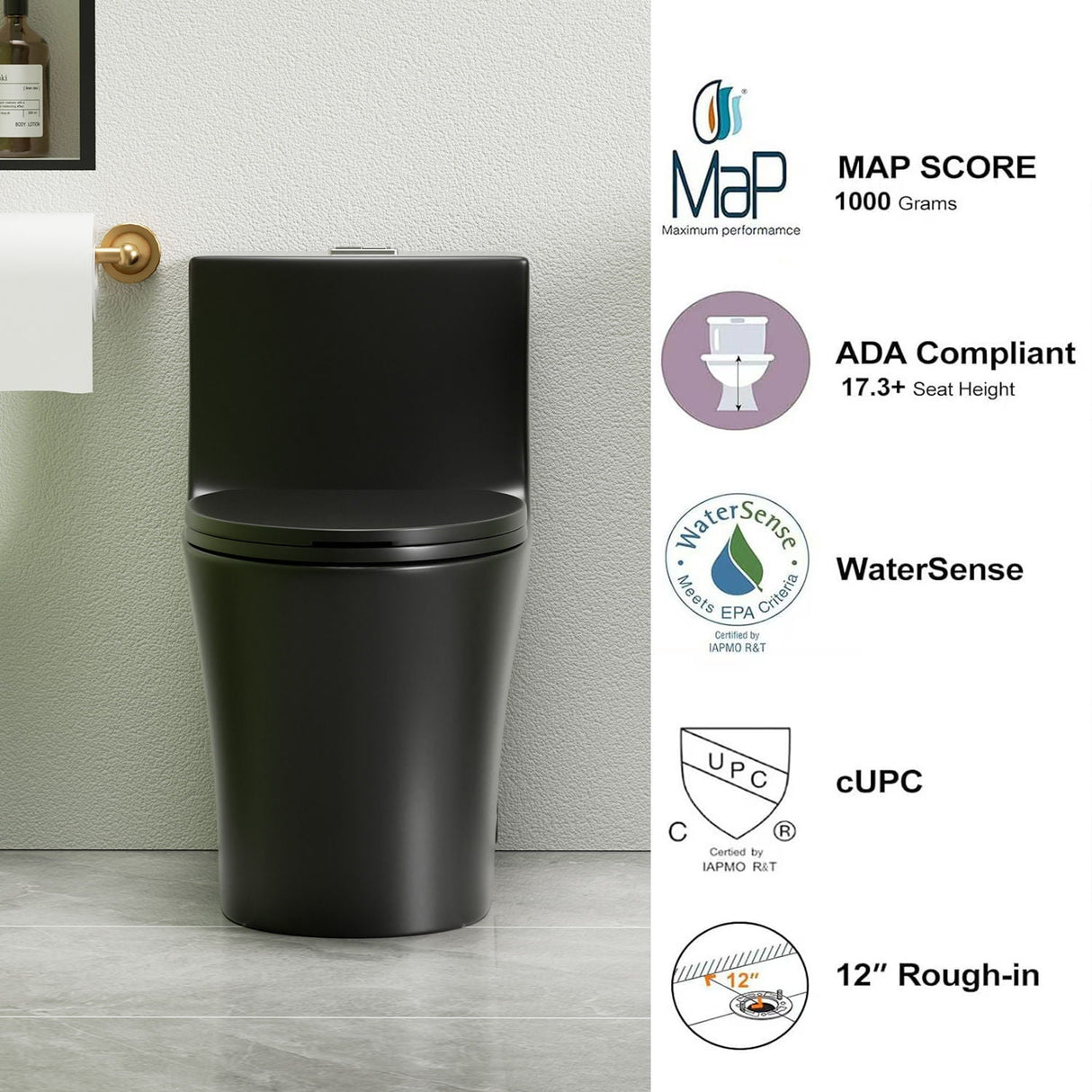 1 Piece Toilet With Dual Flush And Soft Closing Seat