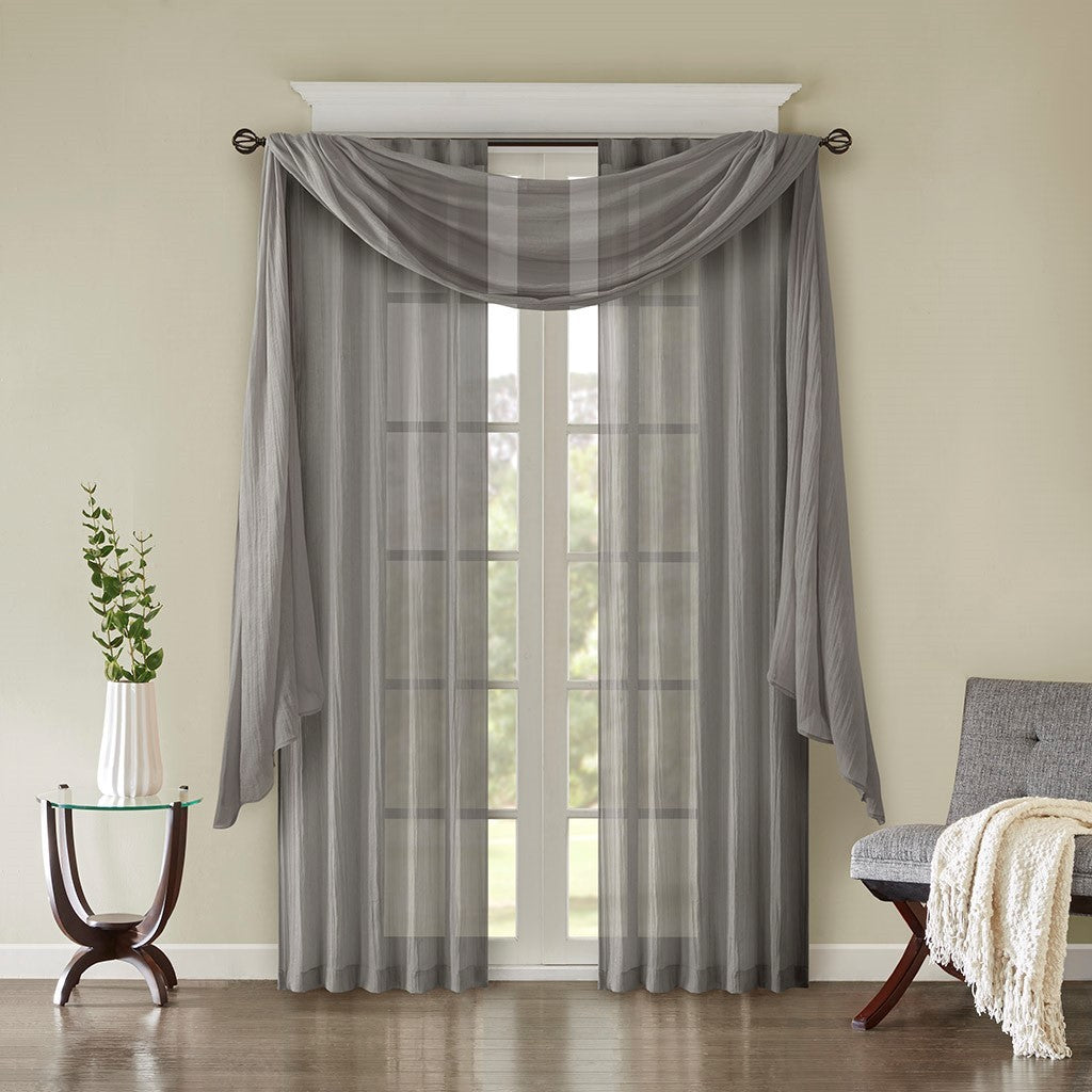 Solid Crushed Curtain Panel Pair (2 Pcs Window Panels) - Grey