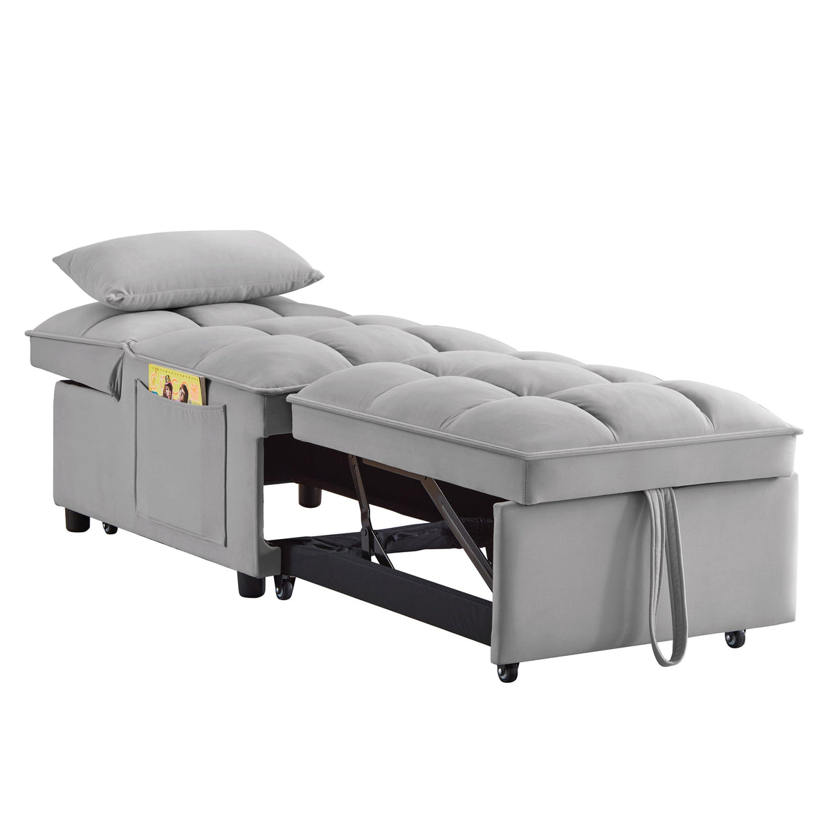 4 in 1 Multi-Function Single Sofa Bed with Storage Pockets - Gray