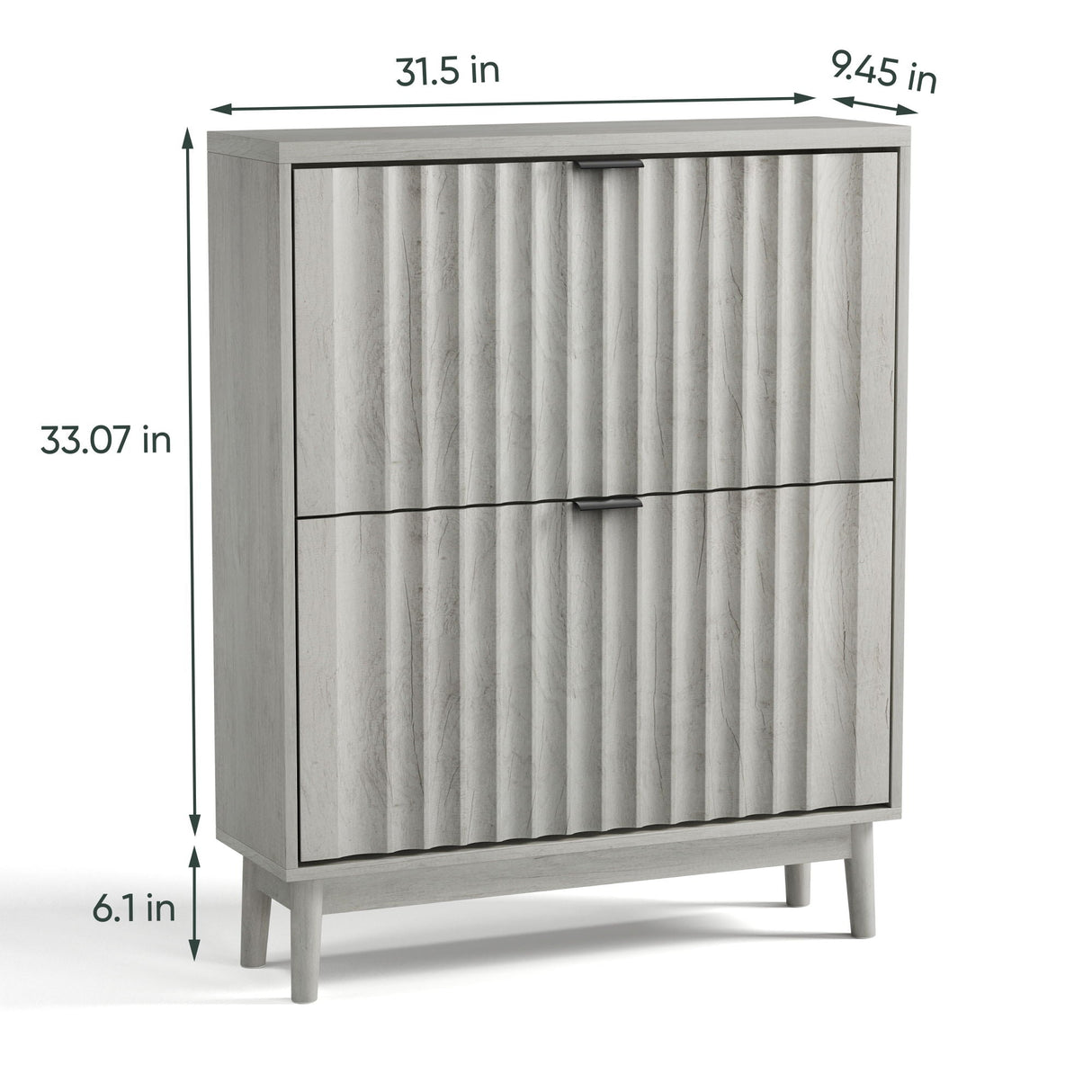 Shoe Cabinet With 2 Flip Drawers, Fluted Shoe Storage Cabinet For Entryway, Free Standing Shoe Storage Organizer With Wave Doors For Heels, Boots, Slippers In Hallway, Living Room - Gray