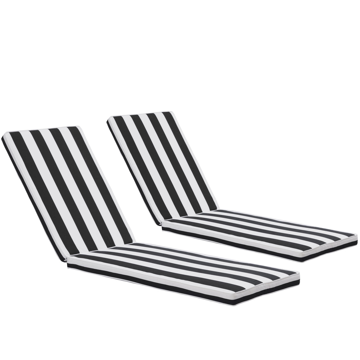 2-Piece Outdoor Chaise Lounge Chair Cushion Set, Black & White Striped Polyester