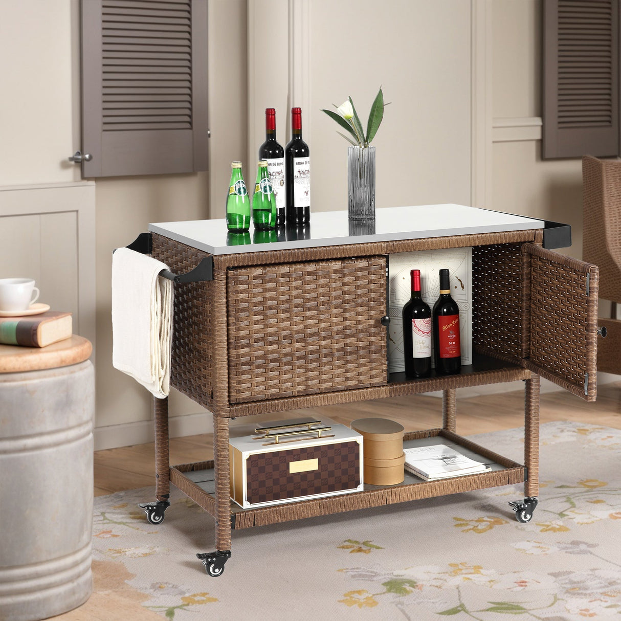 Outdoor Wicker Bar Cart