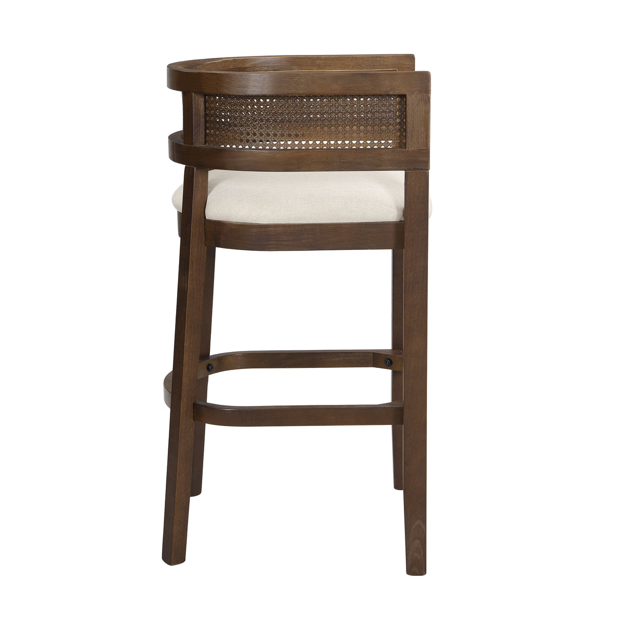 Wood And Rattan Upholstered Arm Bar Stools, Set of 2