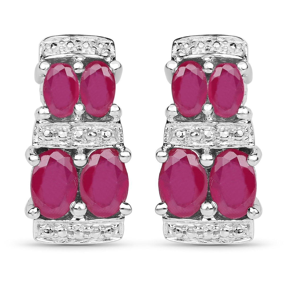 3.20 Carat Glass Filled Ruby .925 Sterling Silver Earrings