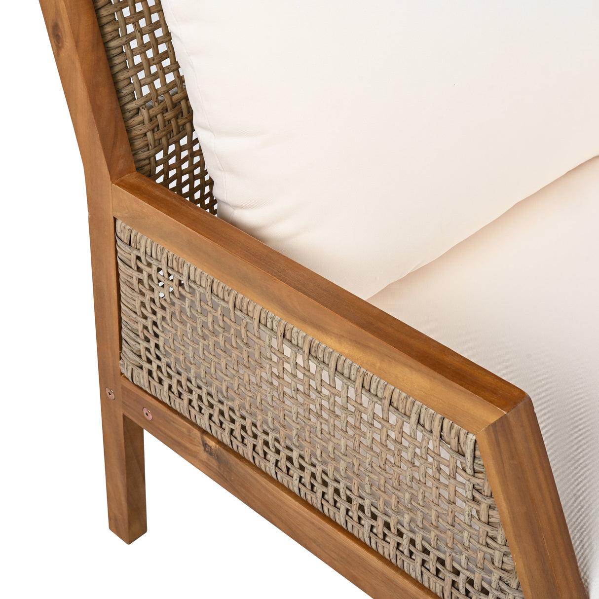 Acacia Wood Patio Furniture Club Chair Outdoor Wicker Armchair with Deep Seating and Soft Cushions