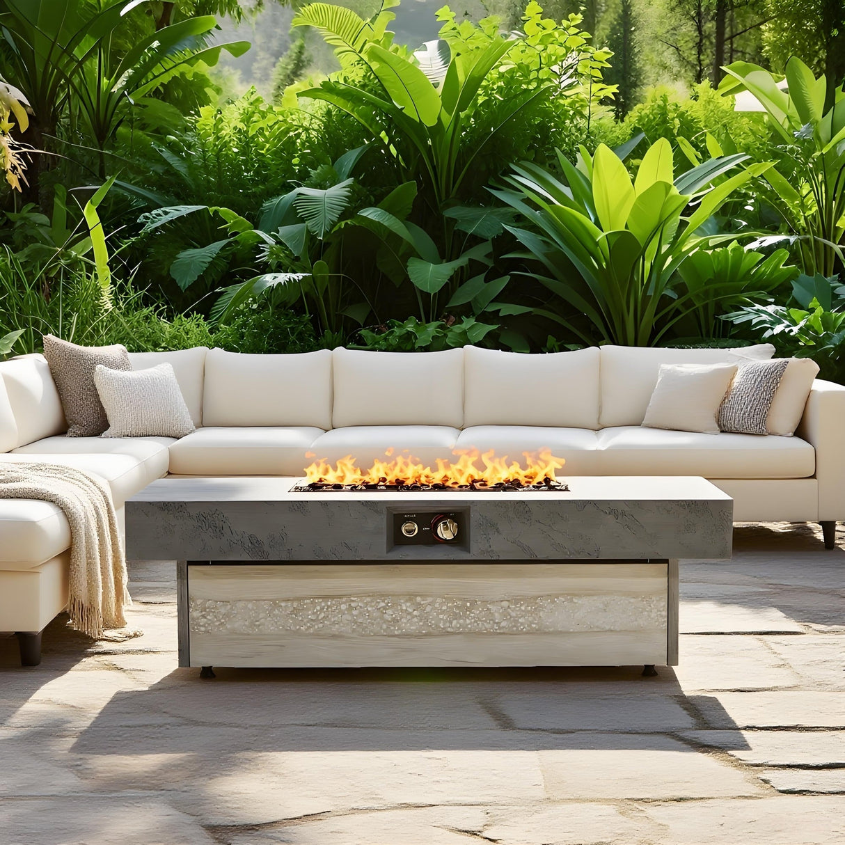 Outdoor Firepit Table 48 x 24 Inch Rectangle Fire Pit Table
