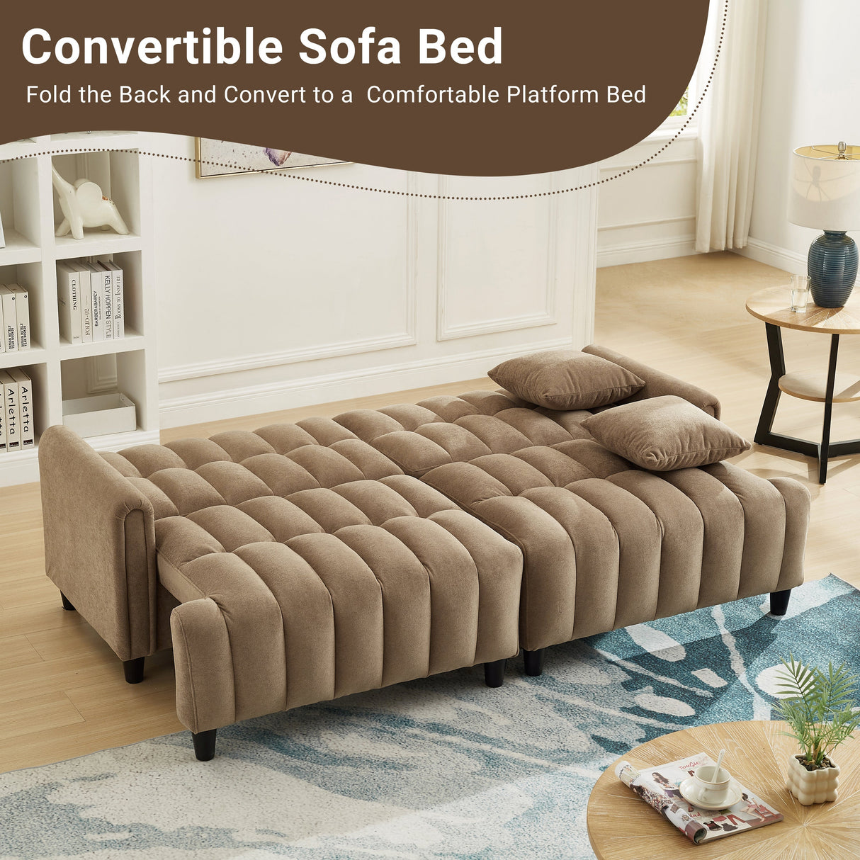 83'' Futon Sofa Bed with Adjustable Backrest and 2 Pillows