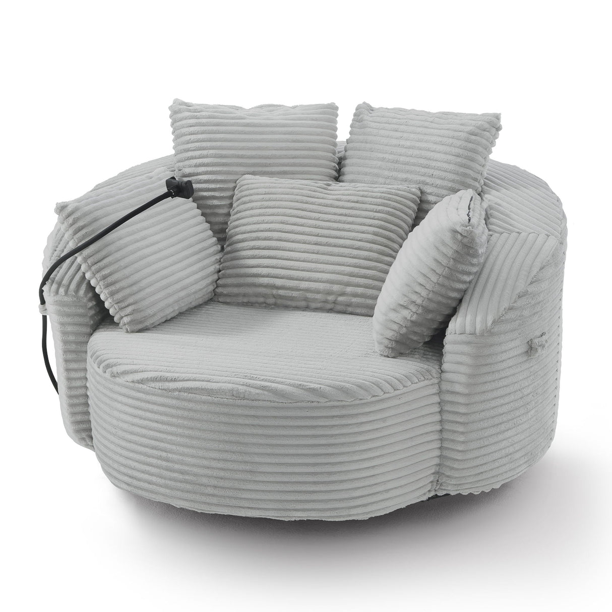 Swivel Accent Barrel Chair With Adjustable Phone Holder, 5 Pillows For Living Room
