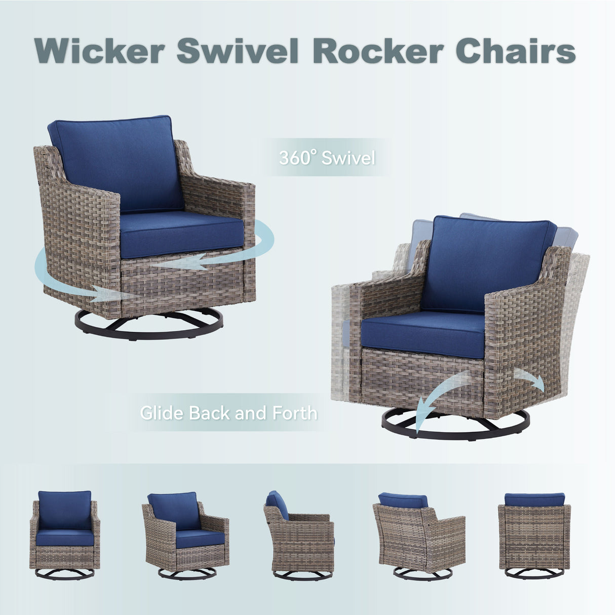 Swivel Outdoor Chairs Set of 2, with Glass-Top Side Table, 3 Pieces