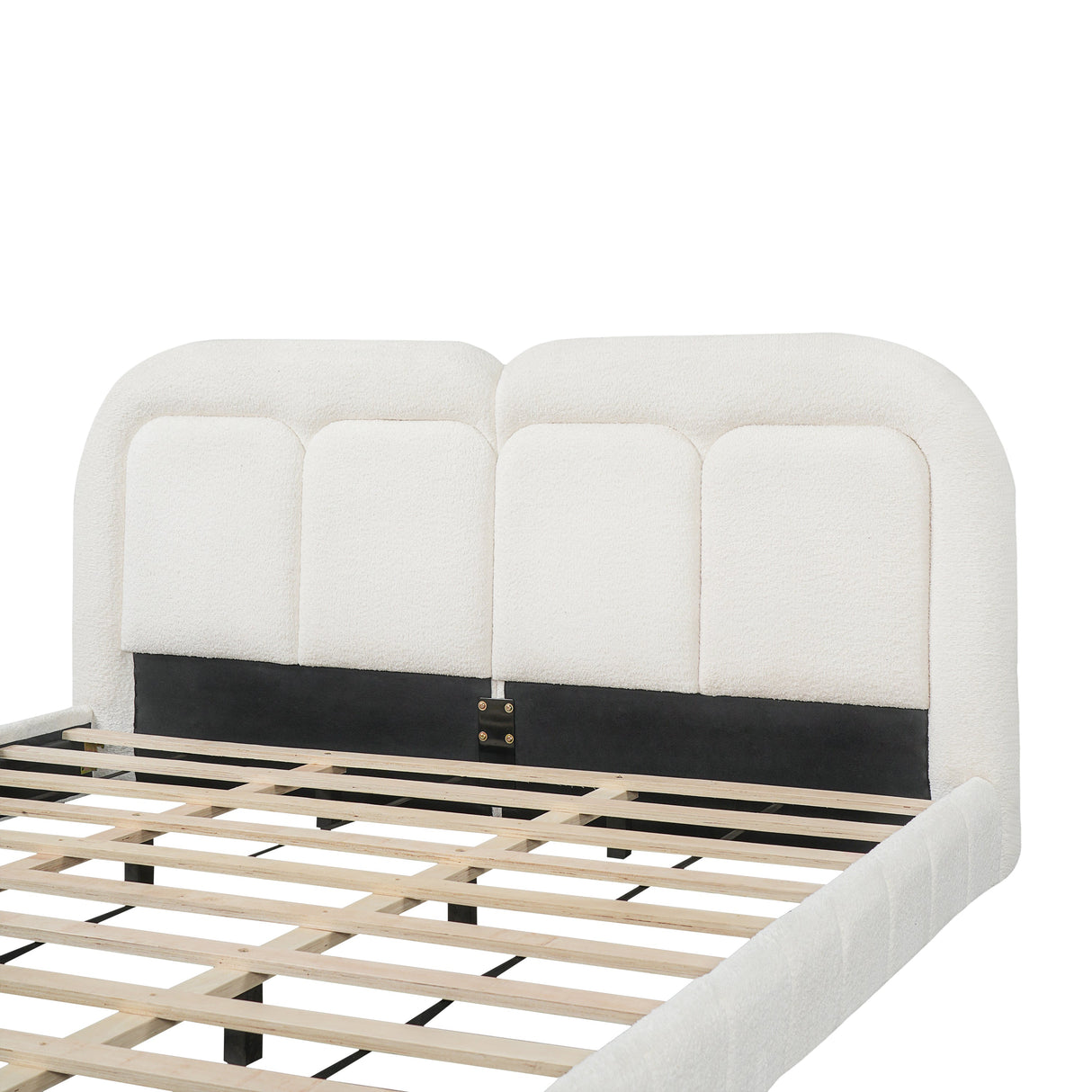 King Size Boucle Upholstered Platform Bed with Tufted Headboard