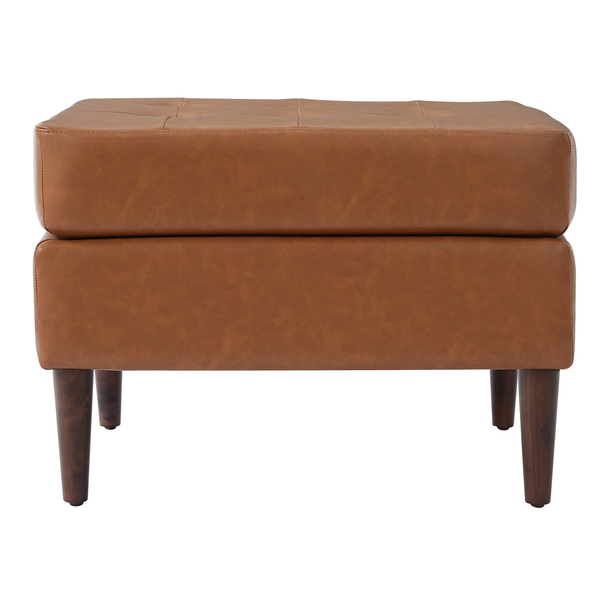 Upholstered PU Leather Ottoman, Solid Wooden Legs